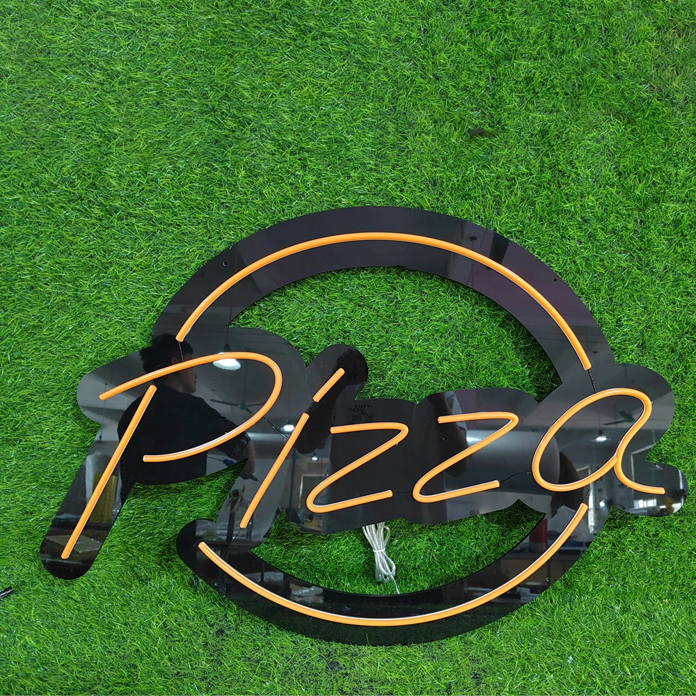 Pizza Neon Light Pizza Neon Sign Follow Black Background Custom Handmade Art Restaurant Wall Decoration Aesthetic Led Lights