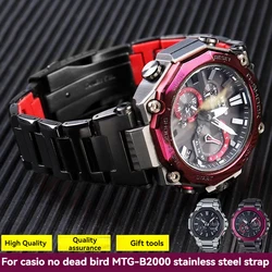 MTG-B2000 metalowy łańcuszek do zegarka Casio G-SHOCK nieumarły ptak seria MTG B2000 solidny pasek do zegarka ze stali nierdzewnej z czerwonym spodem