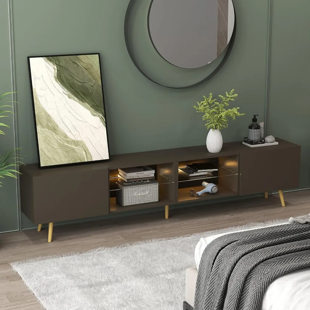 حامل تلفزيون 86، مركز ترفيهي حديث لـ 75 تلفزيونًا، طاولة وحدة تحكم تلفزيون مع خزائن تخزين لغرفة المعيشة #3