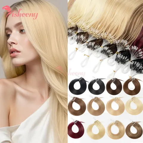 Micro Loop Hair Extensions Real Natural Straight Micro Ring Link Hair 12"-20" Loop Ring Human Hair Extension Black Brown Blonde