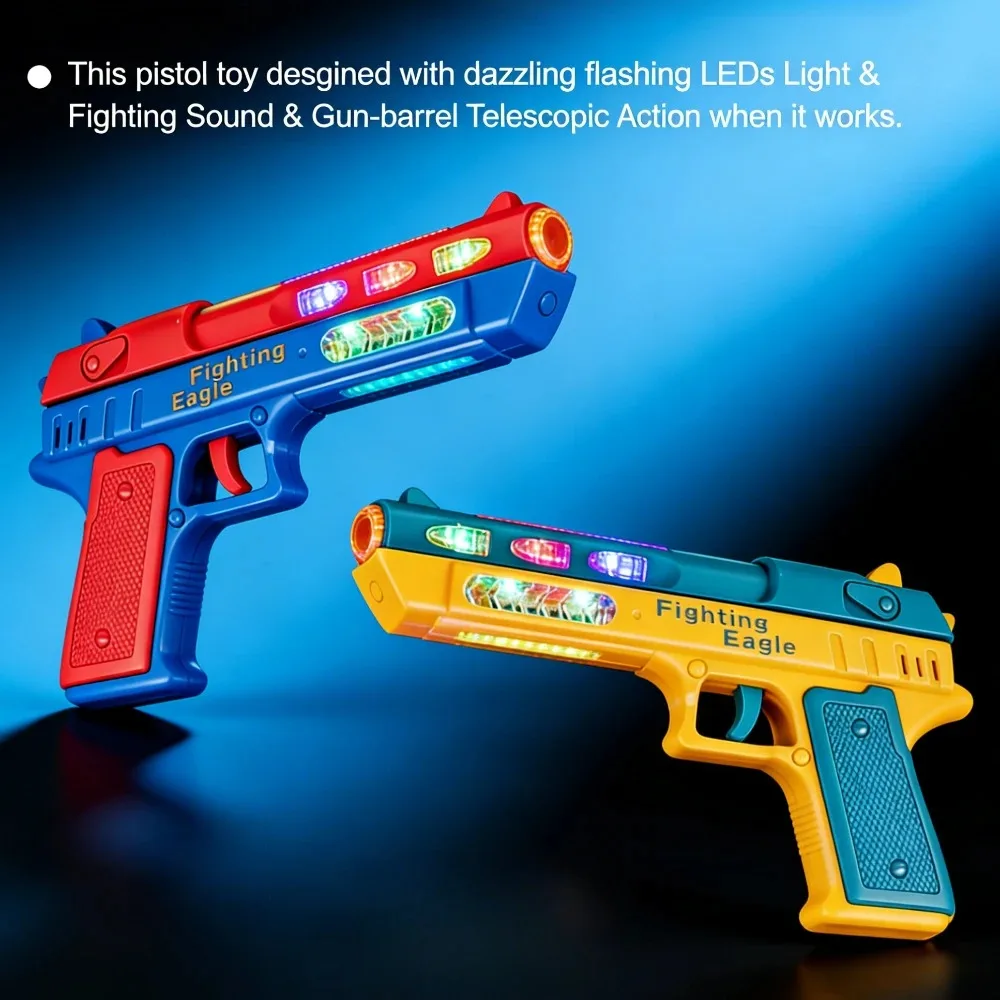 Electric Light Up Toy Pistol Hand Gun with Dazzling LED Light Fighting Sound Unique Telescopic Action for Gift