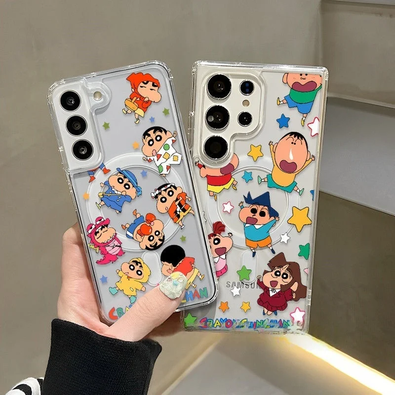 

Cute cartoon Crayon Shin-chan snot Boochan Magsafe Wireless Charge Case For Samsung S22 S23 S24 S25 Ultra Plus Magnetic Holder