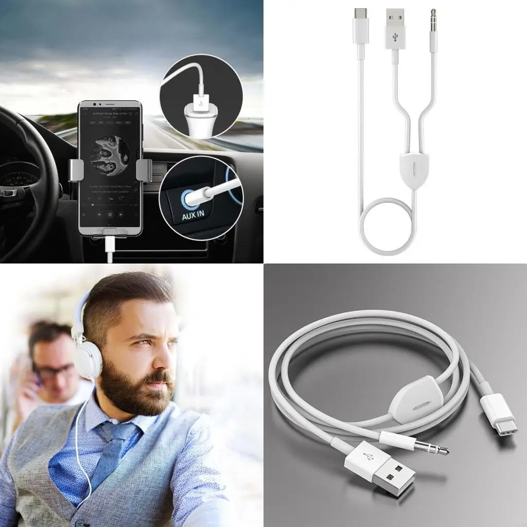 J1HD Type C to 3.5mm Aux Cable 2 in 1 Charging Cable Applicable for S22/S22 S21 S20 Note 20 Phones