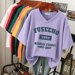EBAIHUI 100% Cotton M-6XL T Shirt Letter Print 90S Tshirt Short Sleeve  Women's Top Summer Couple O Neck Oversized T Shirts