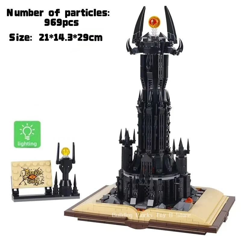 

Набор строительных блоков «Черная башня» 966 деталей: Магический замок, модель для сборки с подсветкой, развивающая игрушка для детей, подарок