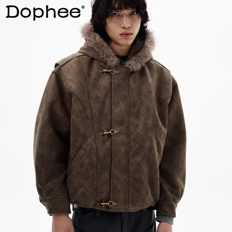 موضة الرجال 2025 الخريف جديد الراقية النمط الأمريكي طائرة مشبك فو الفراء طوق فو سترات من الجلد معاطف وسيم سترات #1