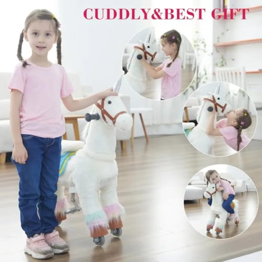 Mały konik do jeżdżenia - chodzik dla niemowląt i zabawka do jeżdżenia dla dzieci w wieku 3-8 lat, magiczny konik jednorożec i dozownik do jeżdżenia na koniu