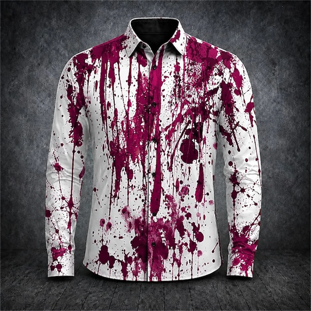 Halloween Blood Stains Button up Shirt Men Long Sleeve Casual Dress Shirt Fashion Horror Party Cosplay Costume Casual for Men