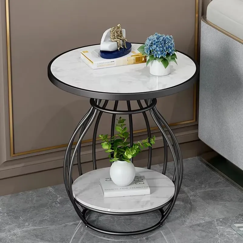 

Round Luxury Coffee Tables Modern Marble Effect Nordic Storage Side Table Minimalist Metal Table Basse Living Room Furniture