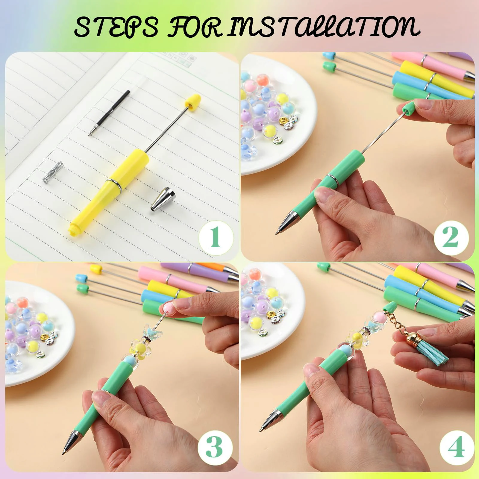 Stylos à bille en plastique perlables, fournitures scolaires et de bureau, cadeau de bricolage, stylos stationnaires, 6 couleurs, 36 pièces