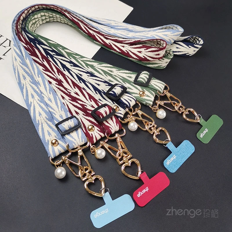 

Длинный ремешок для телефона через плечо с жемчугом и листьями ивы, регулируемый уличный ремешок для защиты от потери телефона для женщин