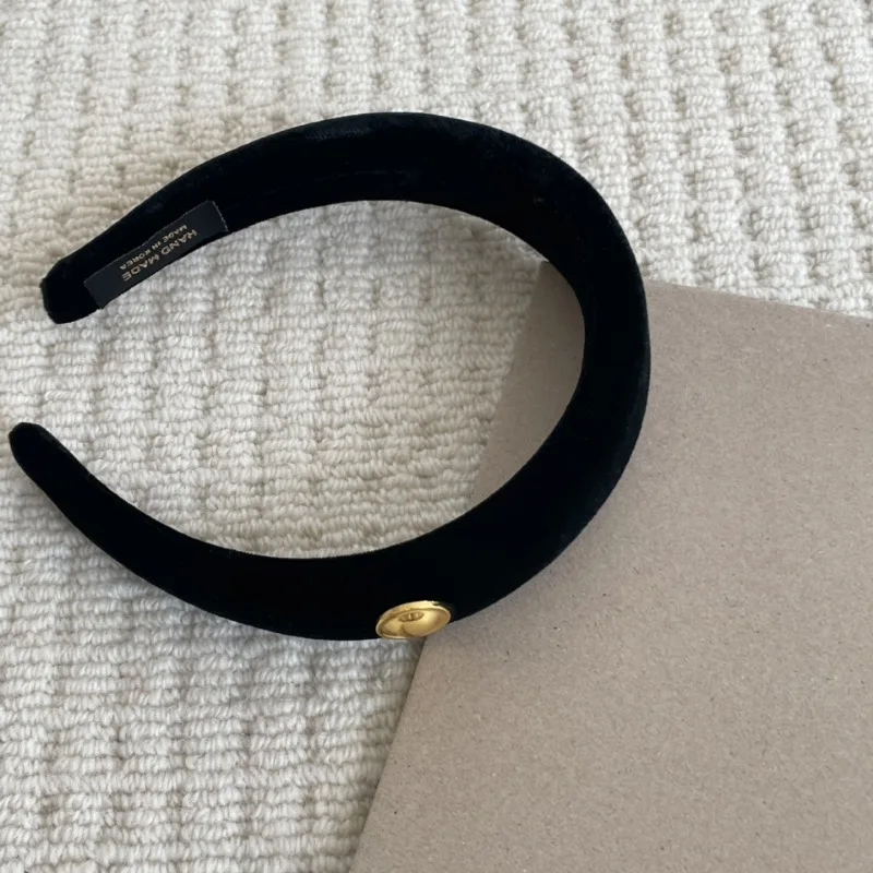 Korean Style Black with Golden Buckle Velvet Headband High-Grade Head Band to Make round Face Thin-Looked Retro Hair Accessories