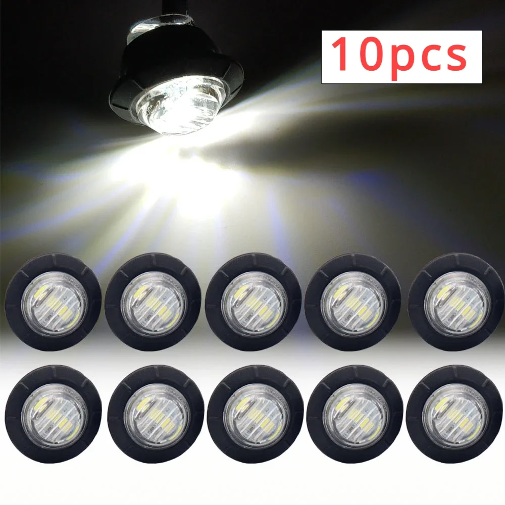 

10pcs Waterproof 12V 3LED 3/4" Trailer Side Marker Lights Front Rear Trucks Clearance Lights Lamp White Round