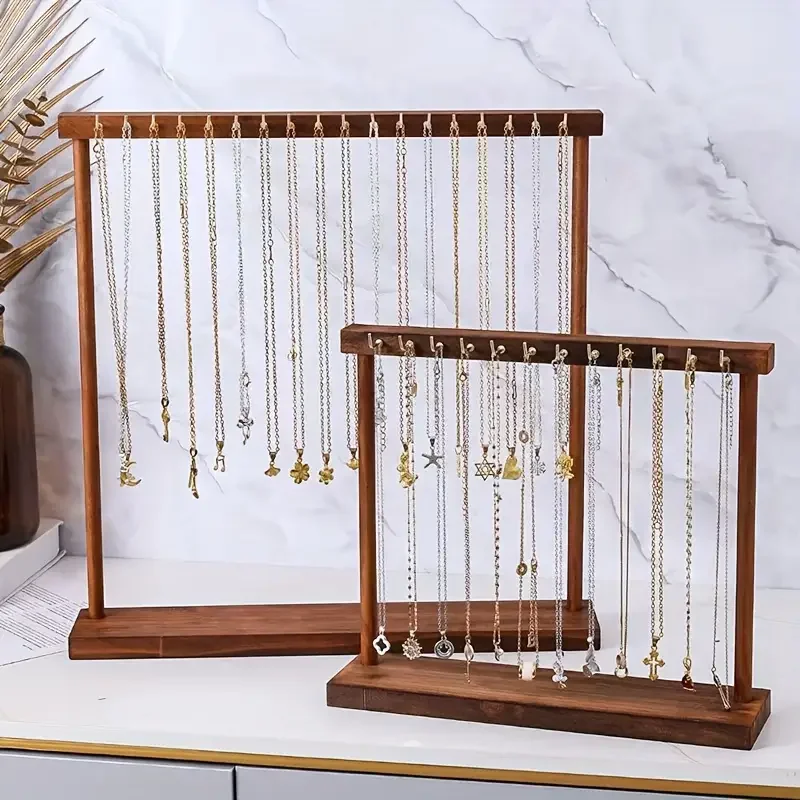 Soporte de exhibición organizador de joyas con gancho 12/18, estante de madera para colgar collares, estante de encimera para pendientes, pulseras, escaparate, estante de almacenamiento