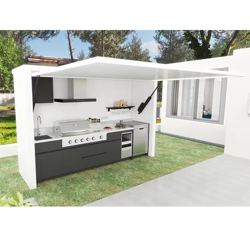 Customized Outdoor Kitchen Cabinet BBQ Island Steel Kitchen Cabinet Outdoor BBQ Pods Modular Cooking Station for Backyard Patio