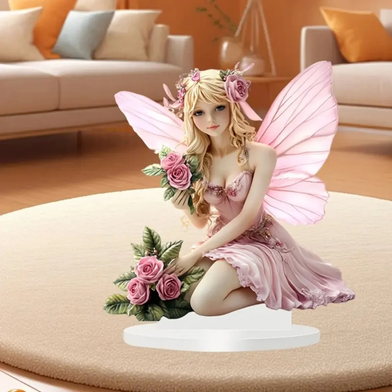 Fairy Statue,2D Flat Acrylic Pink Elves Figurine,Home,Office,Cafe,room,Studio,display Case,Table Desktop Ornament Decor Kit Gift