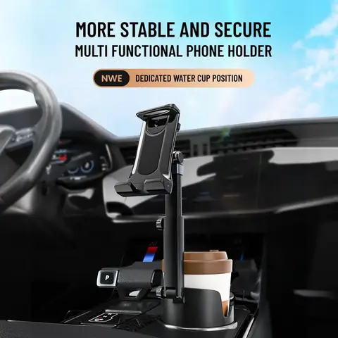 360 Rotation Car Cup Holder Tablet Expander with Cell Phone Mount - Auto Interior Accessory for Smartphones