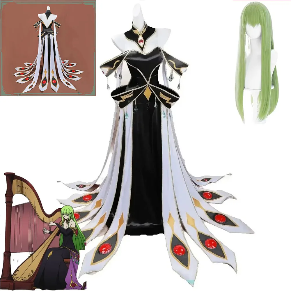 

Anime CODE GEASS Lelouch of The Rebellion C.C. CC White Queen Cosplay Costume Evening Dress Wig Woman Party Halloween Dress Up