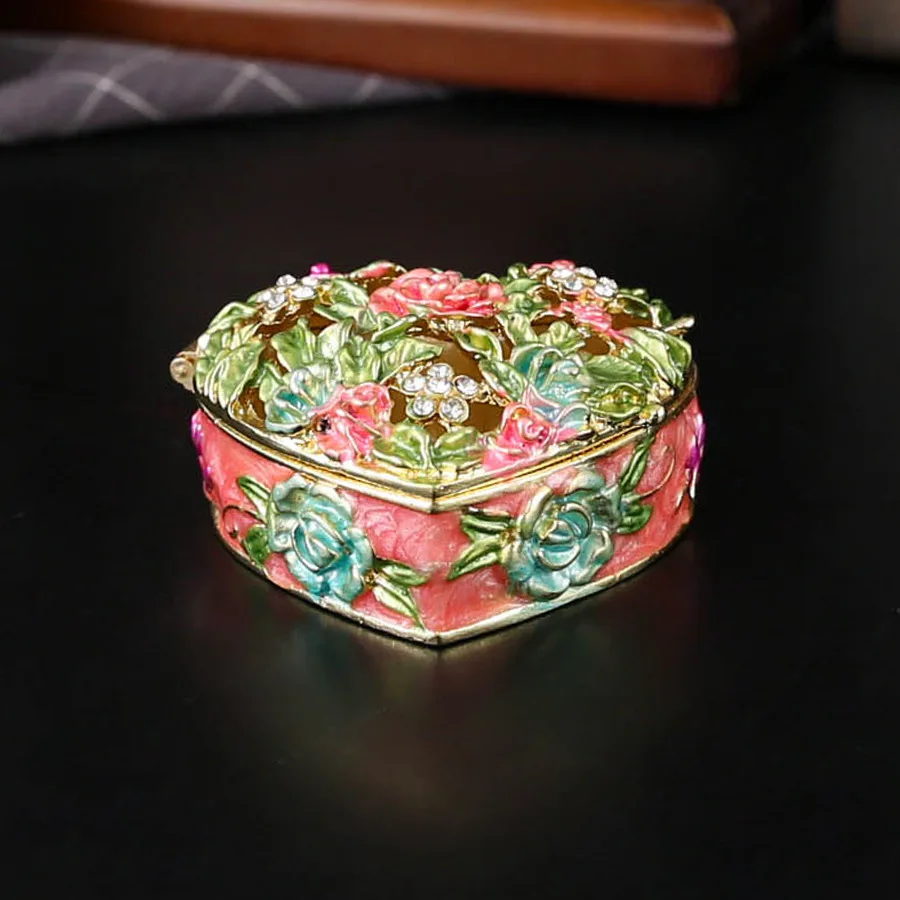 Vintage Heart Trinket Box Small Hinged Trinket Boxes Red Jewelry Trinket Box Jeweled Ring Box Gift for Girl Women