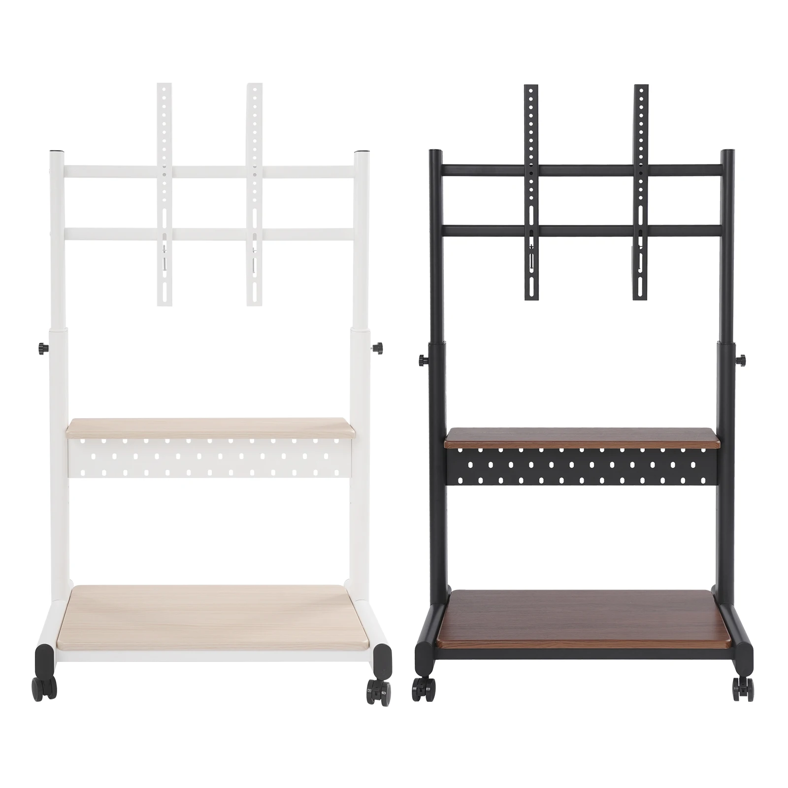 Mobile TV Stand for 43-86'' TVs Tilt TV Cart Holds up to 220.46lb Portable Adjustable Stand with Storage Shelf Rolling Floor