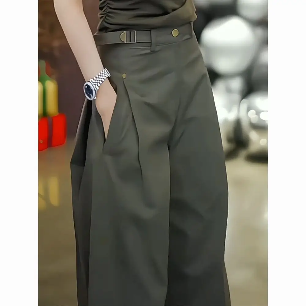 Retro Casual Pants For Women, New Spring And Autumn Style, Plus Size, High, Slimming, Curved Wide-Leg Pants,