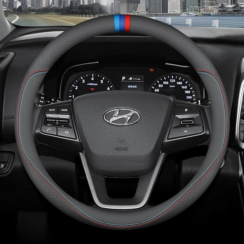 Für Hyundai Lenkradbezug 38CM Nappa-Leder Elantra Sonata Tucson Accent Santa Fe Kona ix35 Venue Palisade Zubehör