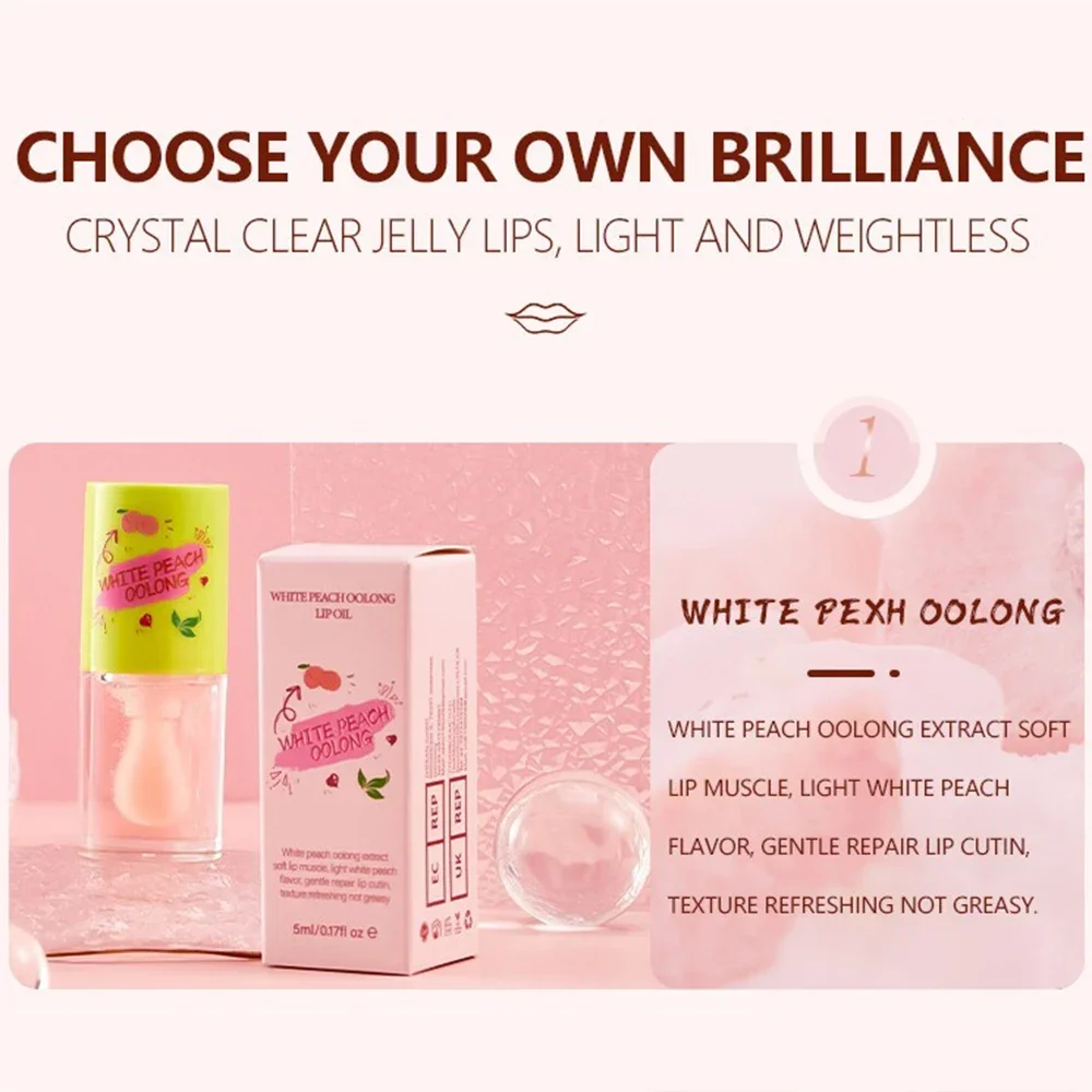 Pêssego óleo labial gloss plumping duradouro hidratante maquiagem frutas transparente bálsamo labial óleo água brilhante feminino cuidados com os lábios cosméticos
