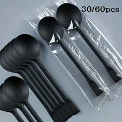 30/60/100pcs Individually Wrapped Plastic Spoons Thickened Disposable Packaged Spoons Take Away Utensils For Party Restaurant