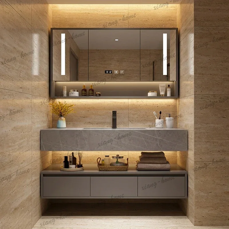 PG Wall Mounted Solid Wood Mirror Cabinet with Rounded Corner Design Multifunctional Bathroom Cabinet Storage Modern simple Home