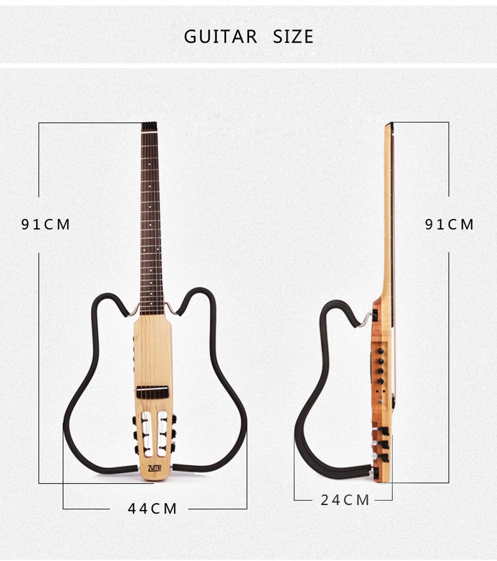 Full scale length Headless silent travel electric acoustic guitar right left hand portable travel built in headphone Jack