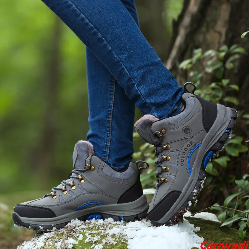 

Unisex Winter Plush High Top Hiking Shoes Women Outdoor High Quality Keep Warm Snow Casual Sneakers Men Non-slip Trekking Boots