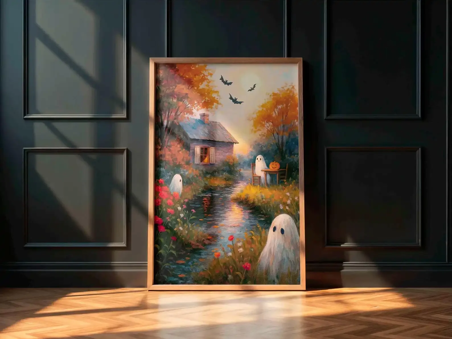 1pc frameless Canvas Painting Vintage Print Little Ghosts Poster Autumn Pumpkins Poster Reproduction Poster Art Print Halloween
