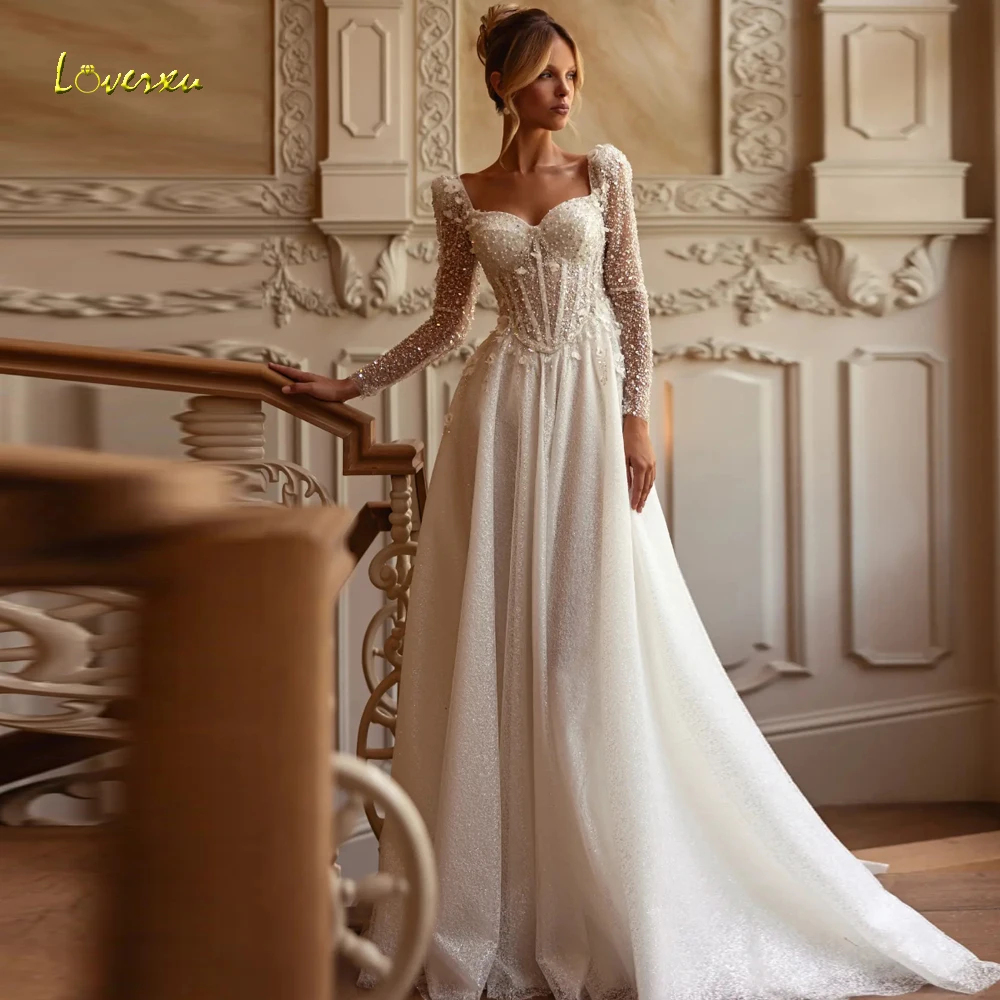 Loverxu A-Line Stunning Wedding Dresses For Women Scalloped Vestido De Novia Lace Beaded Sequined Custom Made Bridal Gowns