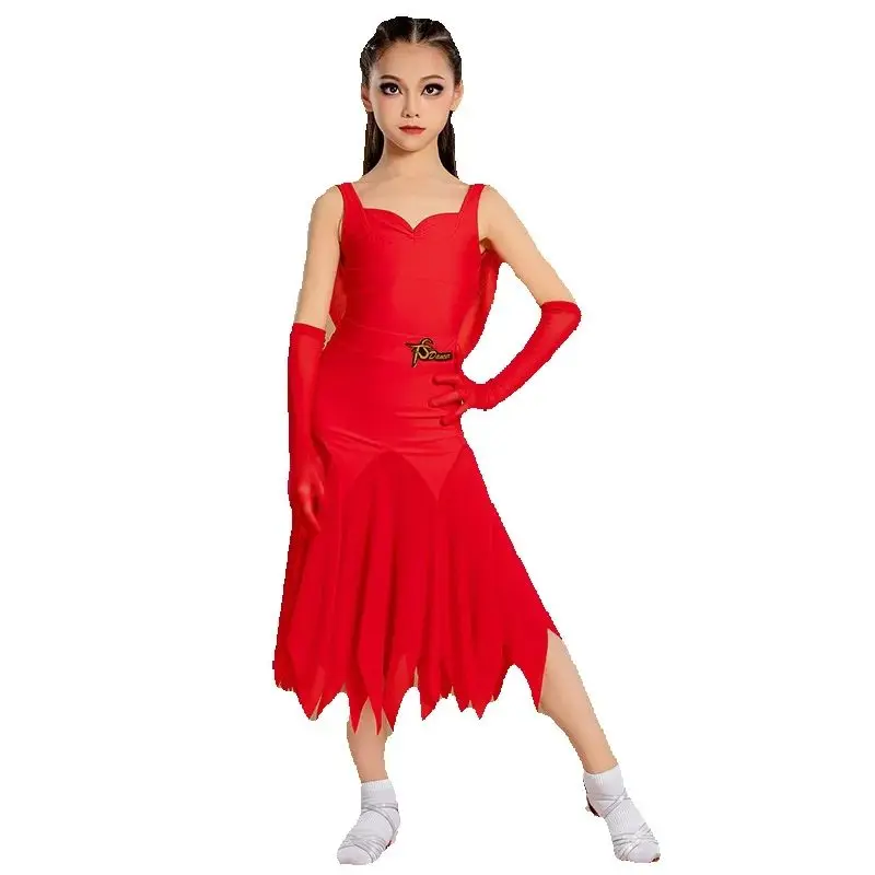 子供パフォーマンスダンスドレス女の子赤ラテンダンス競技衣装ワルツ社交ダンスドレスステージパーティー着用 SL12545