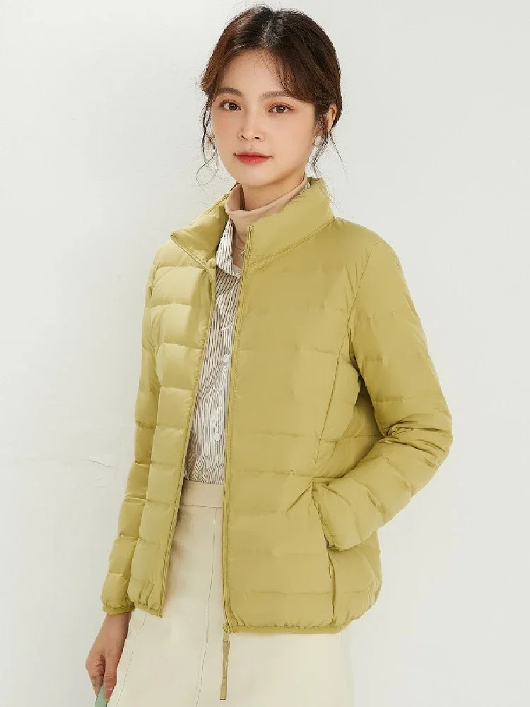 Top Grade Women Fashion Short Puffer Jacket 2024 New Spring Winter Warm 90% White Duck Down Female Slim Fit Ultra-light Parka