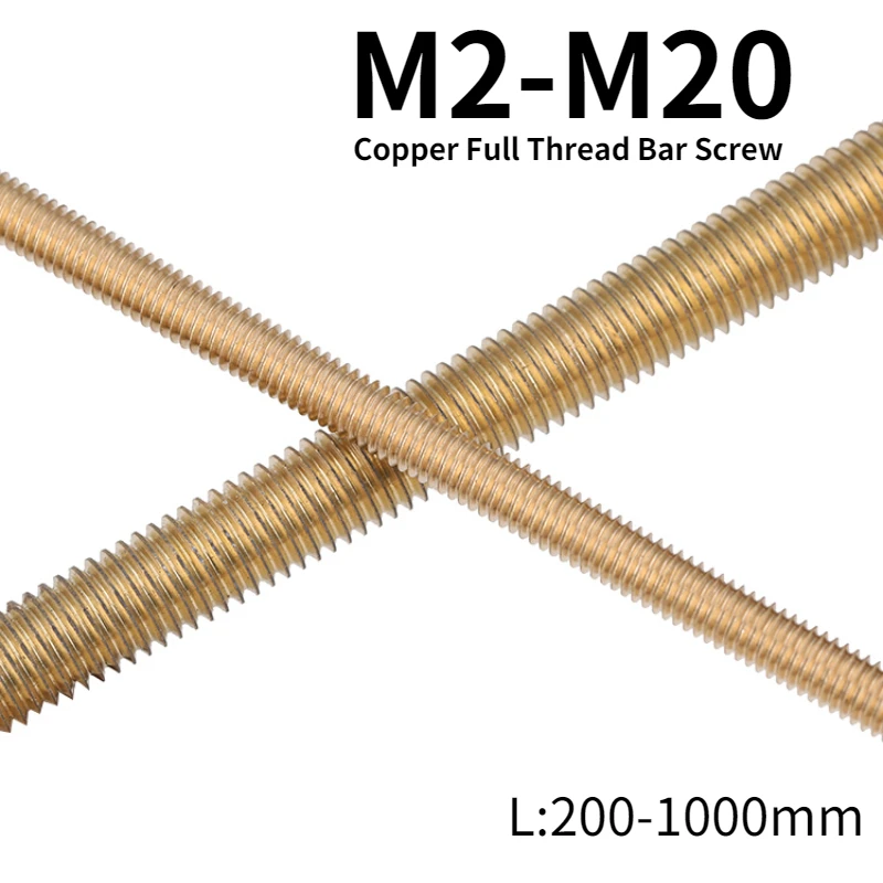 1PCS Copper Full Thread Bar Screw  Brass Threaded Rods Full Thread Bolt Bar Stud Brass Threaded Tooth Strip L: 200-1000MM