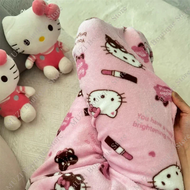 Sanrio Hello Kitty Pajama Pants Cartoon Kuromi Women Plush Coral Velvet Elastic Soft Trousers Comfortable Girls Home Home Gifts