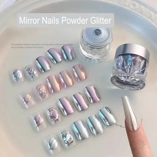 Imagen 2 del producto Polvo Cromado Aurora con Efecto Espejo para Uñas, Polvo Metálico Moonlight para Manicura, Polvo Cromado para Decoración de Uñas 0.3g