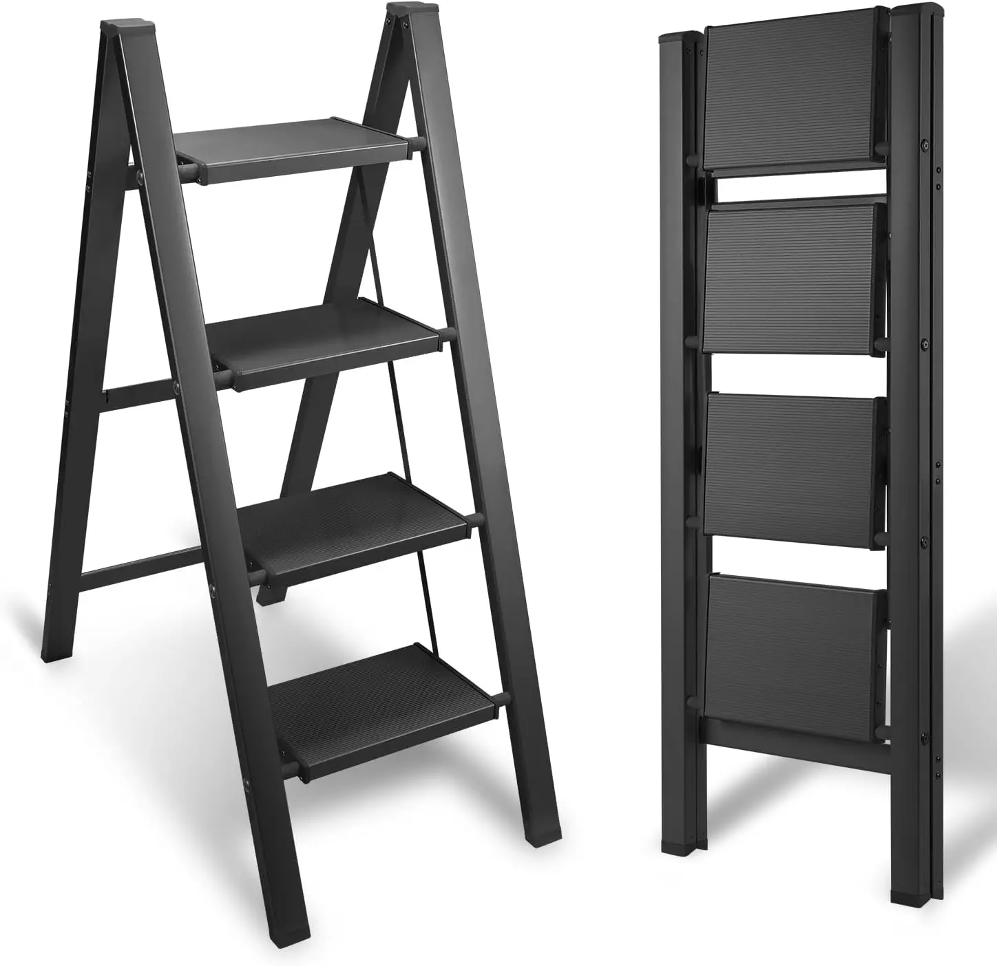 Aluminium-Stufenleiter, 4-stufiger Klapptritt, Aluminium-Tritthocker, rutschfeste Stehleiter, kompakt, belastbar bis 150 kg