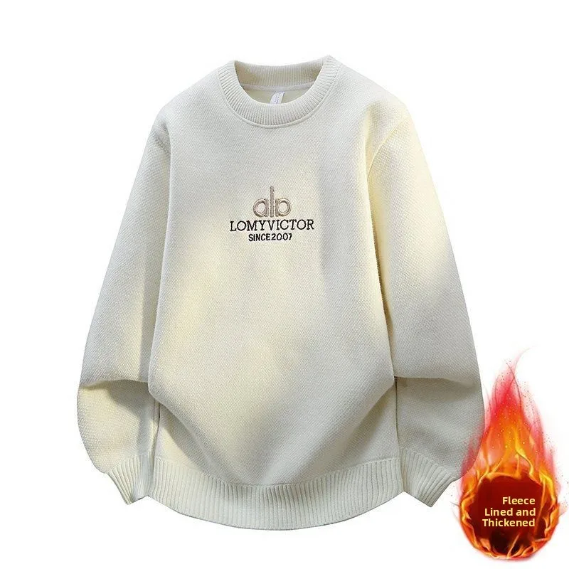 

Новинка 2025 года, теплый вязаный свитер Fce на подкладке для подростков, повседневная свободная посадка, осенне-зимняя мужская одежда, удобная молодежная мода