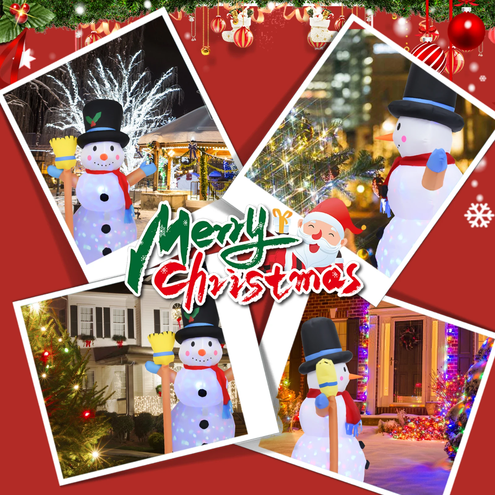 4 FT Christmas Inflatables Outdoor Waterproof Snowman Blow Up Yard Decorations with LED Rotating Lights for Party Lawn Garden