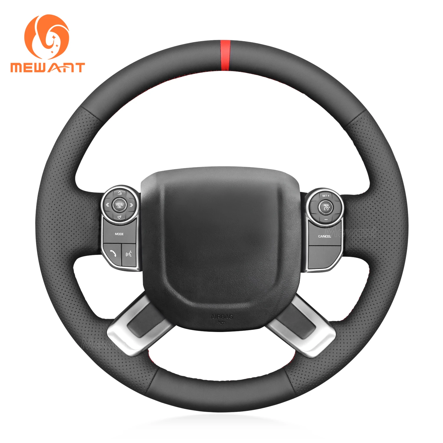 MEWANT Black Artificial Leather Car Steering Wheel Cover for Land Rover Discovery 5 III(L462)/Range Rover IV(L405)