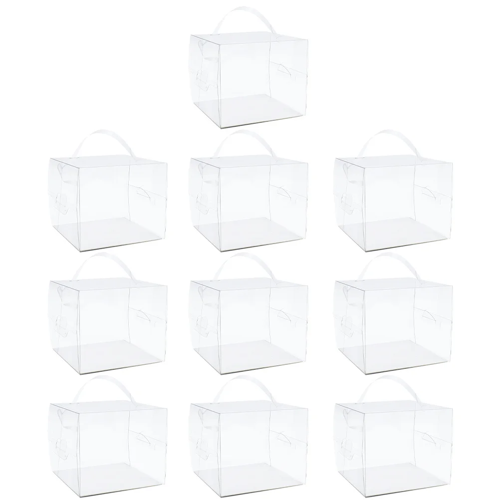 

10pcs Cake Boxes Clear With Window Handle Portable Bakery Container For Birthday Wedding Party Cupcake Dessert Packaging Box