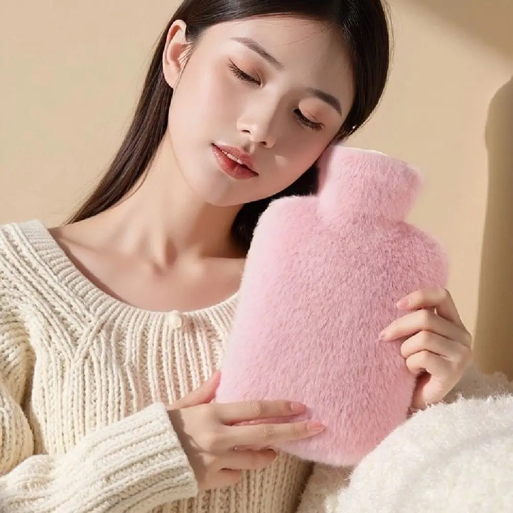

Warming Products 2000ml Warm Water Bag Leak-proof Removable Hand Warmers PVC with Plush Cover Belly Warmer Winter