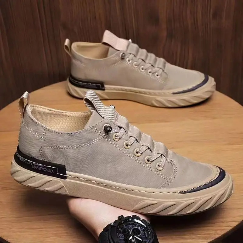 

Khaki Men Casual Shoes Breathable Ice Silk Cloth Canvas Shoes Comfortable Slip on Men Loafers 2025 Fashion Summer Male Sneakers