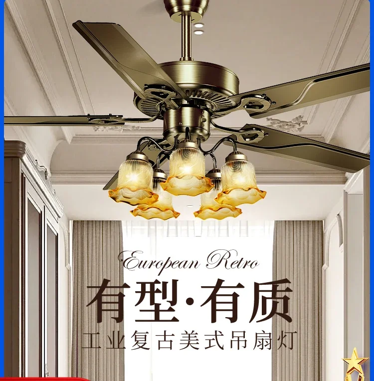 

fan light 2024 new living room ceiling fan light household integrated chandelier dining room retro electric fan chandelier