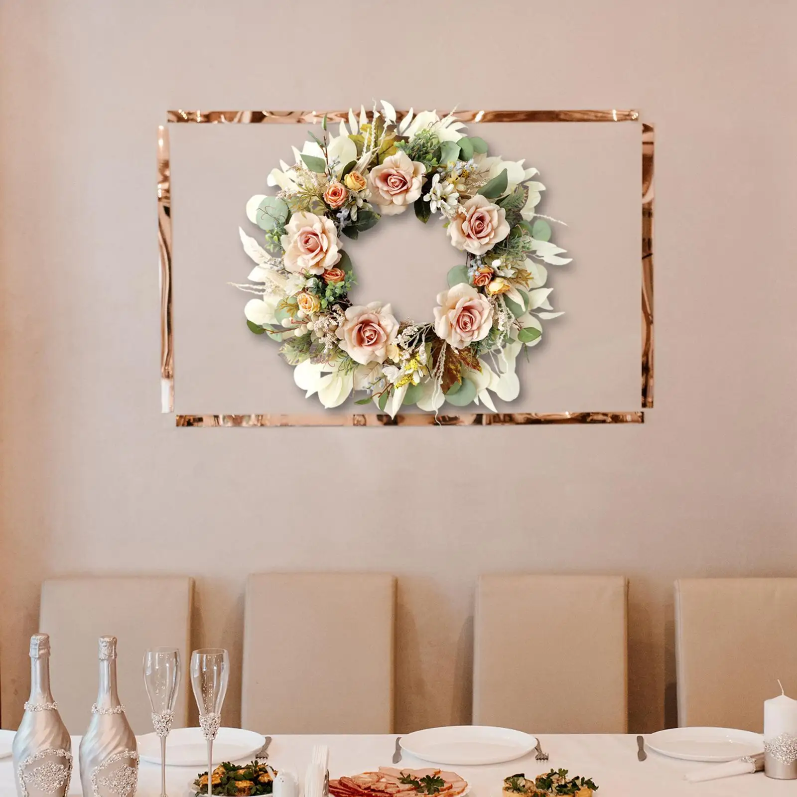 

Simulated Champagne Rose Wreath Front Door Wreath for Photo Prop Indoor Cafe