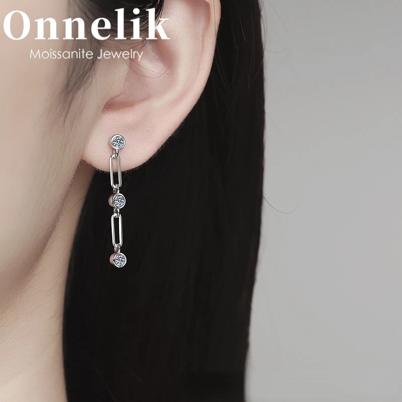 

Onnelik Full 3MM D Color Moissanite with GRA Bubble Tassel Dangling Earrings 100% 925 Sterling Silver for Women Luxury Jewelry