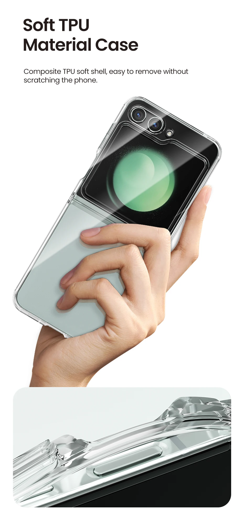 Toocki Transparente TPU-Telefonhülle für Samsung Galaxy Z Flip 6, 5, 4, 3, 5G, stoßfeste Abdeckung für Samsung Z Flip 6, 5 4 – Detail 4