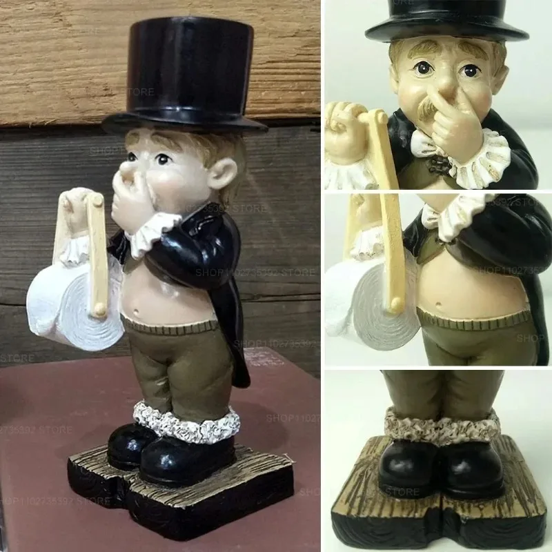 Creative Spoof Paper Holder Statue Cute Funny Decorative Resin Butler Shape Tissue Stand Rack Sculpture for Toilet Decoration